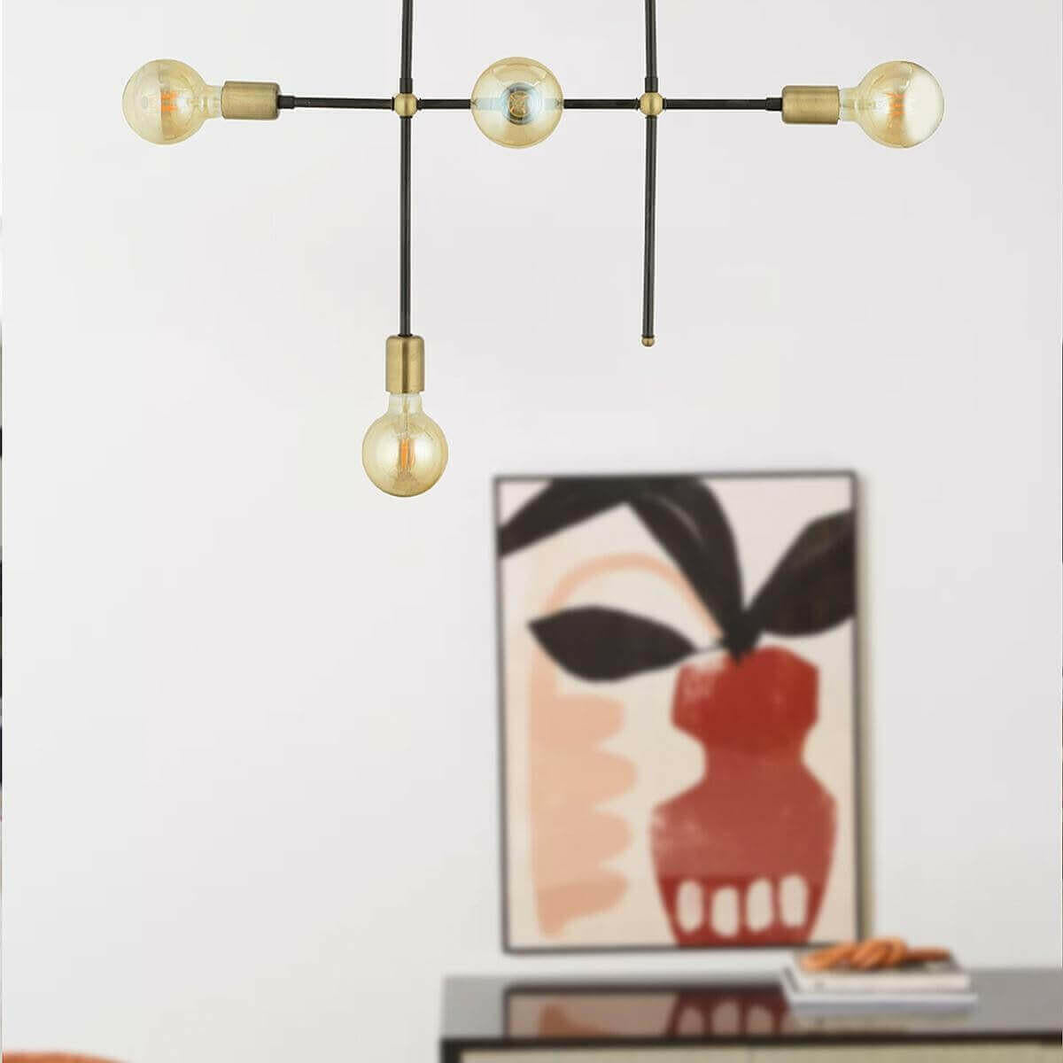 LU Chandelier 4 Lights Black/Gold Metal.