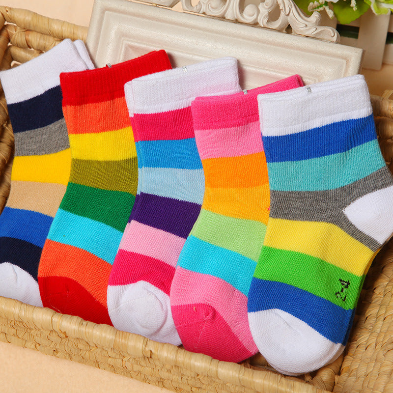 Combed Cotton Rainbow Stripes Baby Tube Socks for Kids