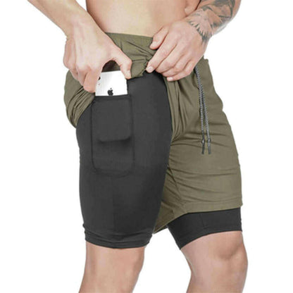 Men 2 in 1 Running Shorts Gym Workout Quick Dry Mens Short with Pocket.