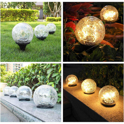 2Pcs Solar Lights Outdoor Garden Decor Cracked Glass Ball Warm Lights.