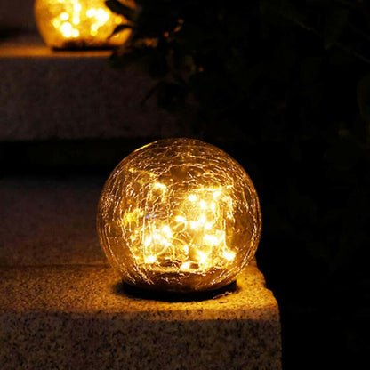 2Pcs Solar Lights Outdoor Garden Decor Cracked Glass Ball Warm Lights.