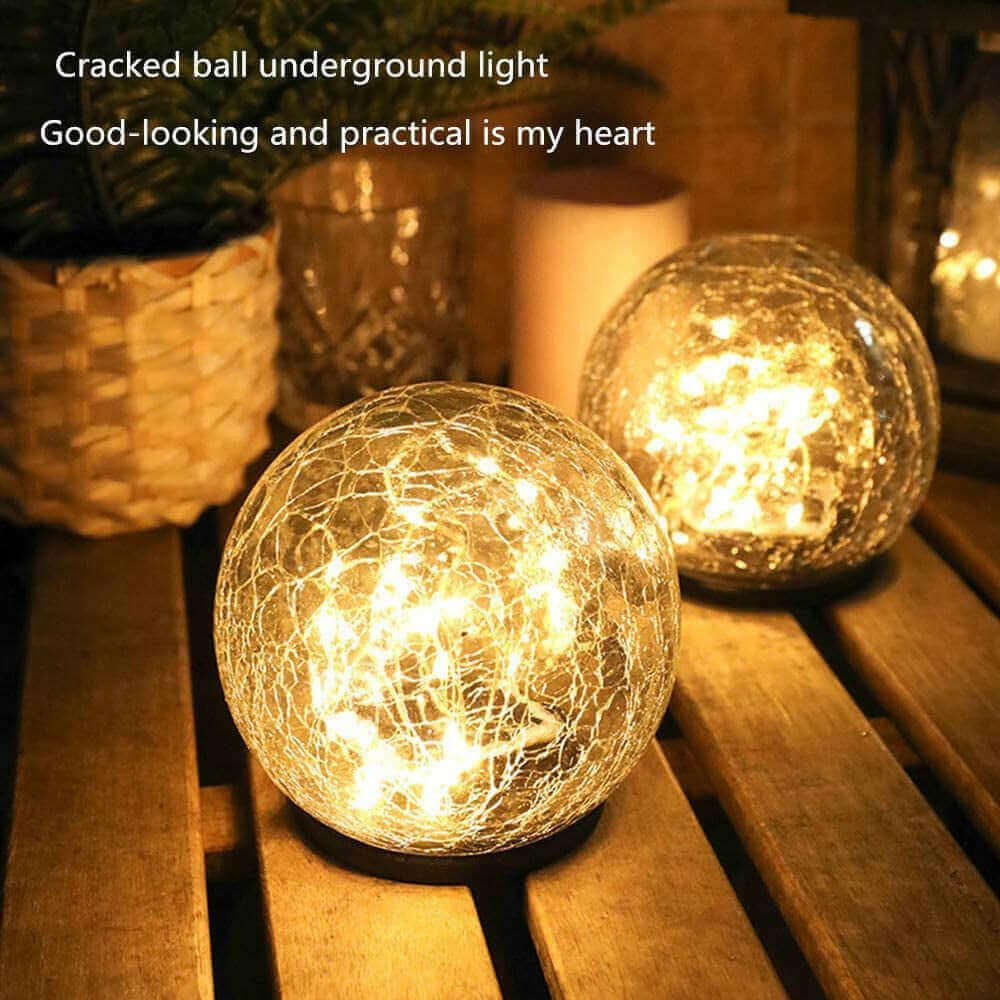 2Pcs Solar Lights Outdoor Garden Decor Cracked Glass Ball Warm Lights.