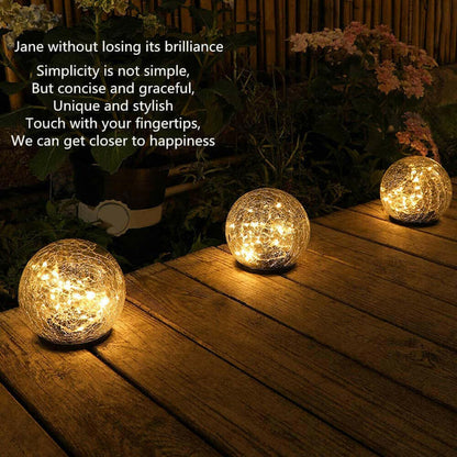 2Pcs Solar Lights Outdoor Garden Decor Cracked Glass Ball Warm Lights.