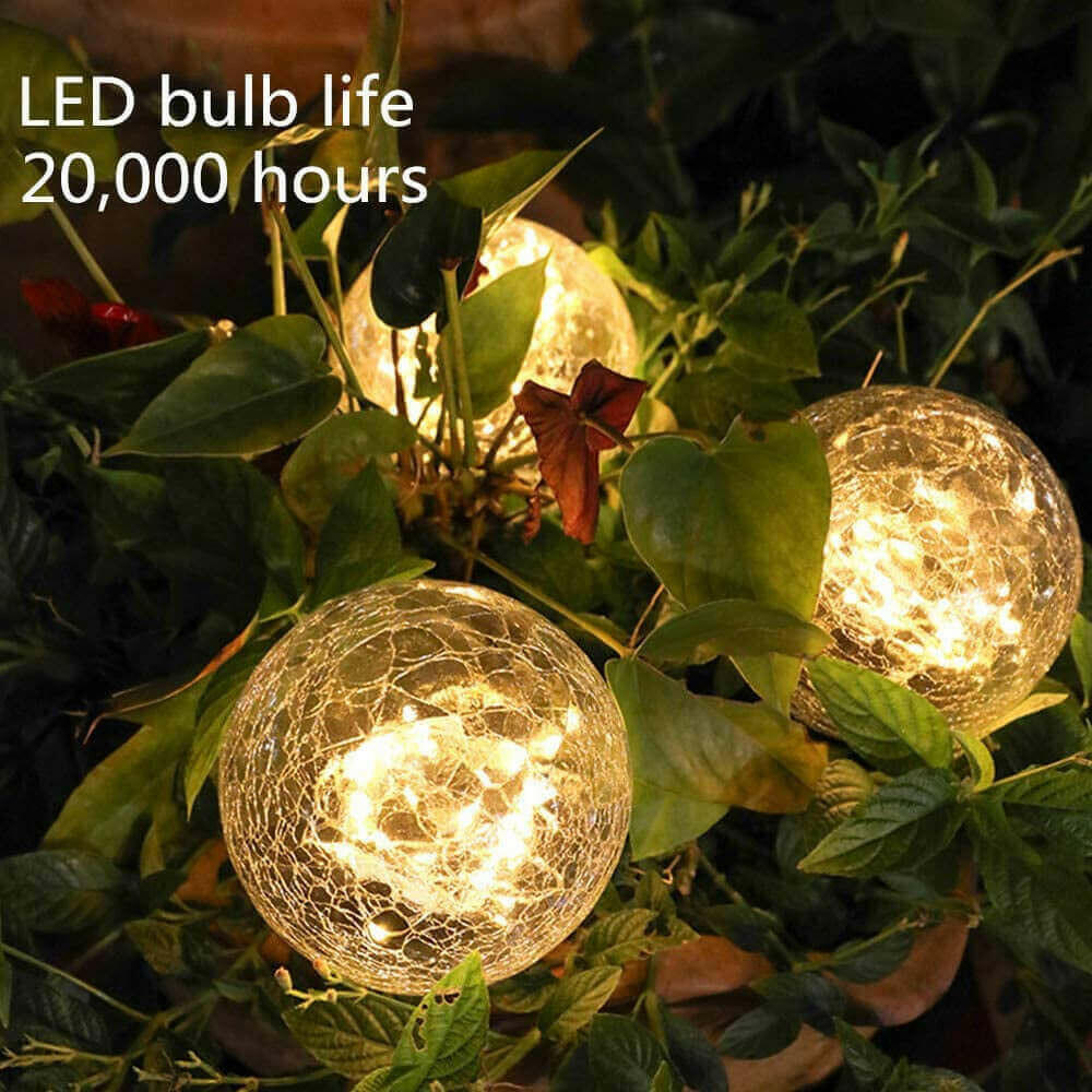 2Pcs Solar Lights Outdoor Garden Decor Cracked Glass Ball Warm Lights.