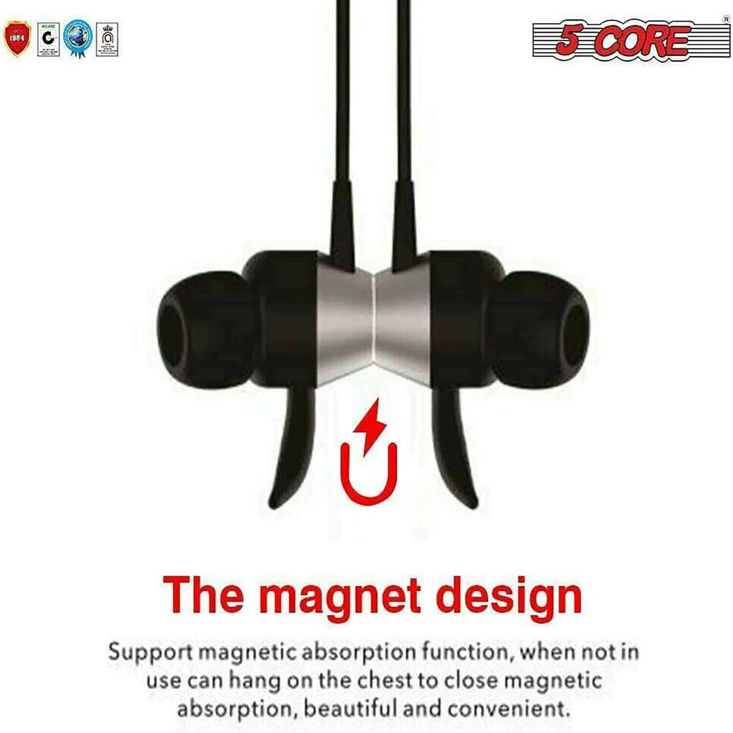 5 CORE Premium Bluetooth Earbuds Neckband Magnetic Bluetooth.