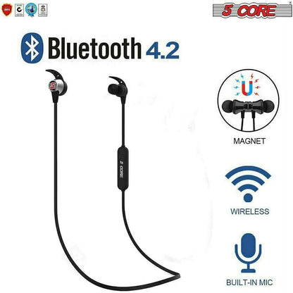 5 CORE Premium Bluetooth Earbuds Neckband Magnetic Bluetooth.