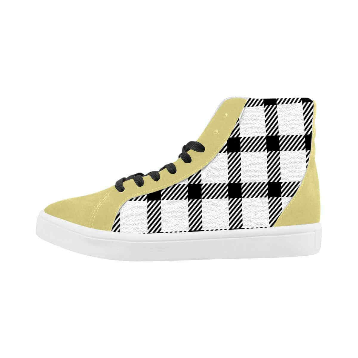 Sneakers For Men, Black And White Buffalo Plaid High Top Sports Shoes.