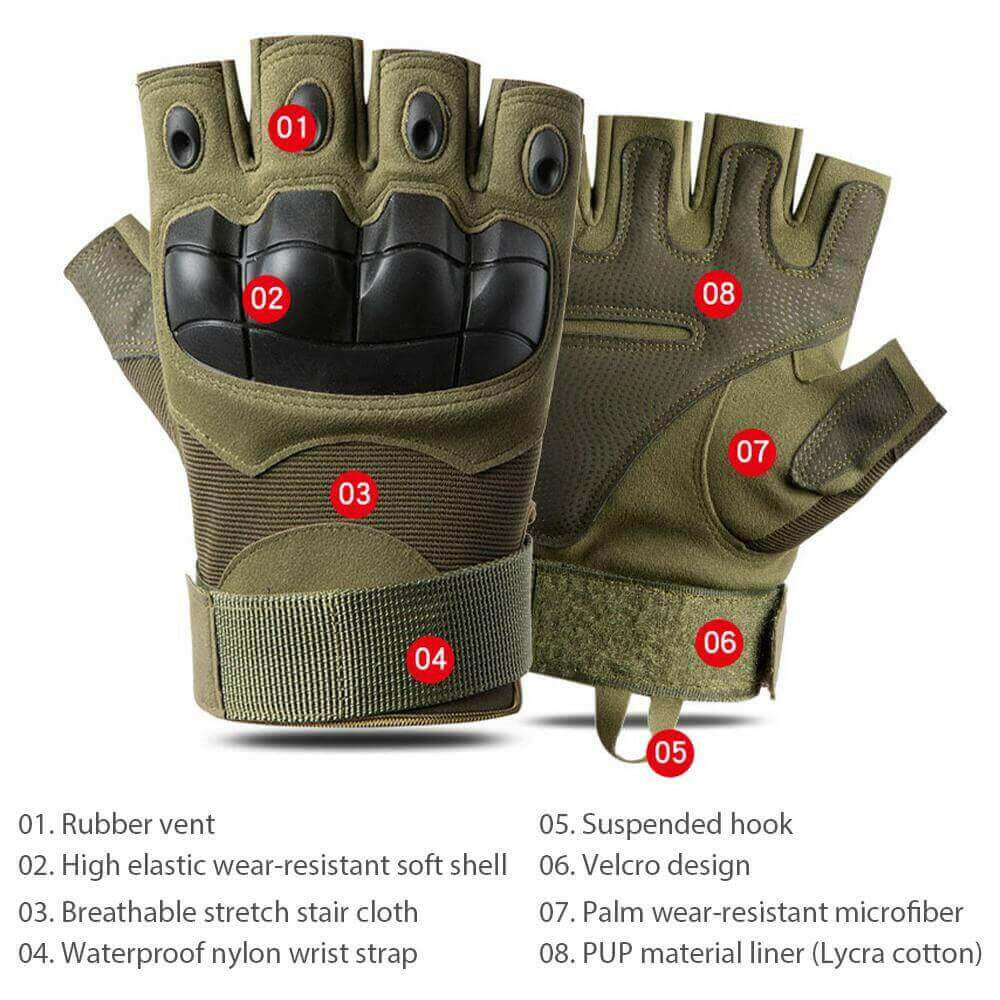 Mens Fingerless Gloves Outdoor Sports Tactical Protection Gloves Fit.