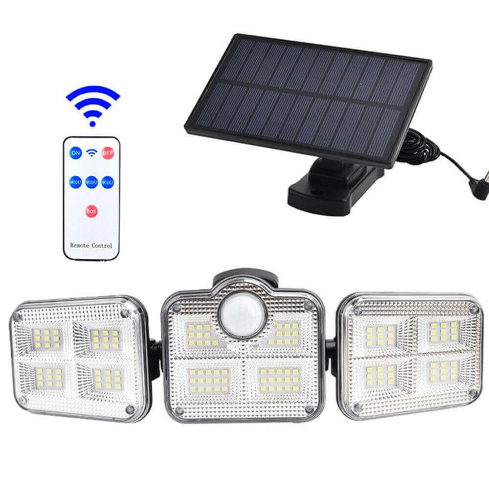 Solar Sensor Light 122 LED 3Head Outdoor Spotlight with 3 Modes.