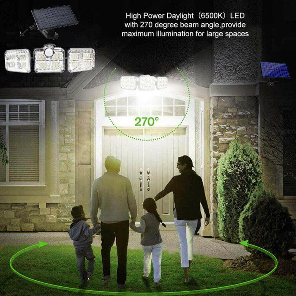 Solar Sensor Light 122 LED 3Head Outdoor Spotlight with 3 Modes.