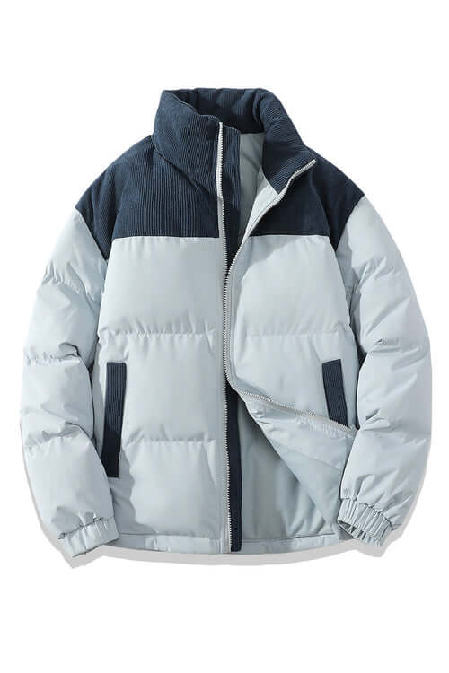 Winter Stand Collar Contrast-colored Coat Cotton Padded Jacket For Men