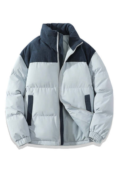 Winter Stand Collar Contrast-colored Coat Cotton Padded Jacket For Men