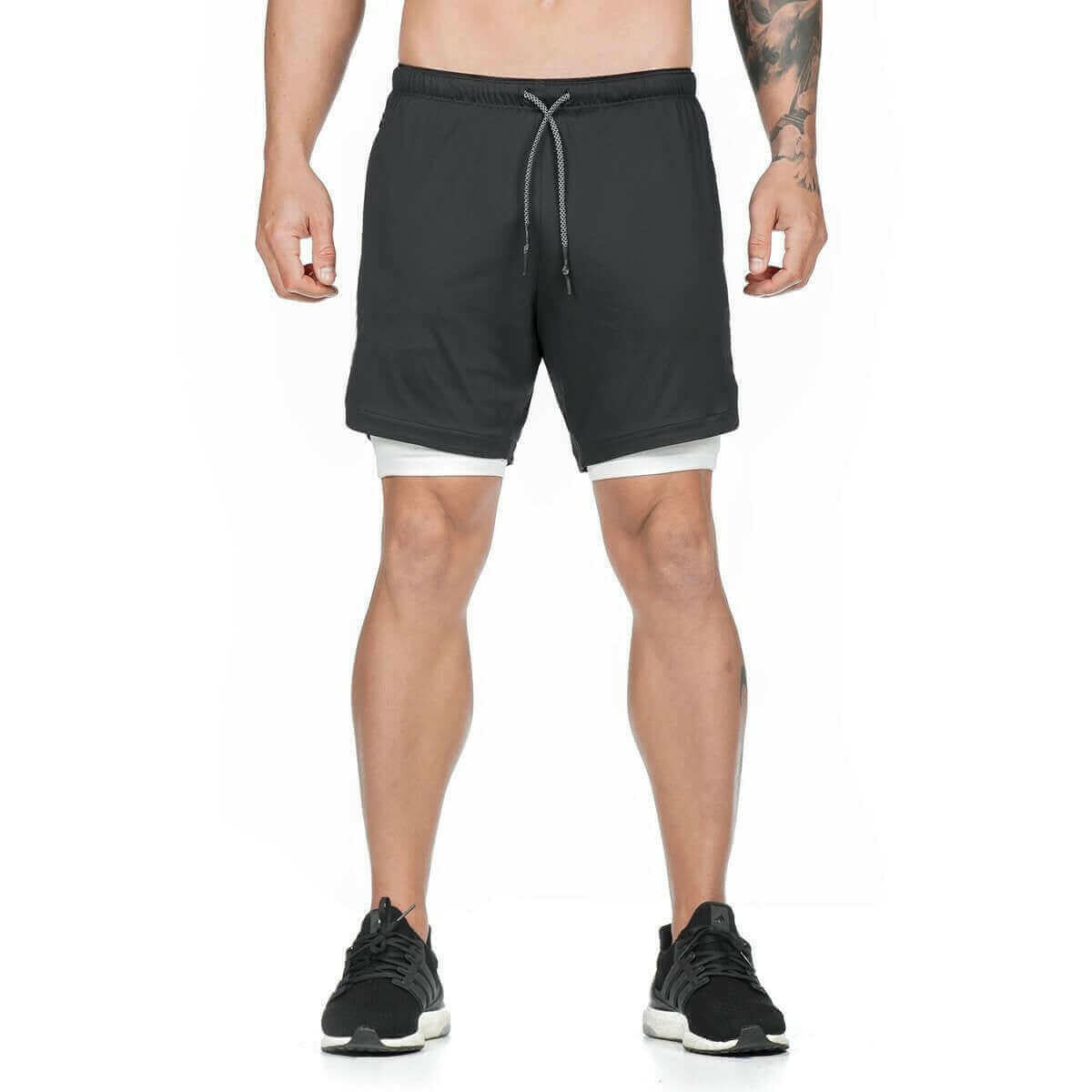 Men 2 in 1 Running Shorts Gym Workout Quick Dry Mens Short with Pocket.