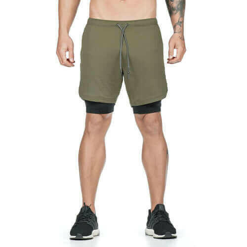 Men 2 in 1 Running Shorts Gym Workout Quick Dry Mens Short with Pocket.