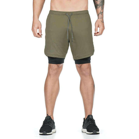 Men 2 in 1 Running Shorts Gym Workout Quick Dry Mens Short with Pocket.