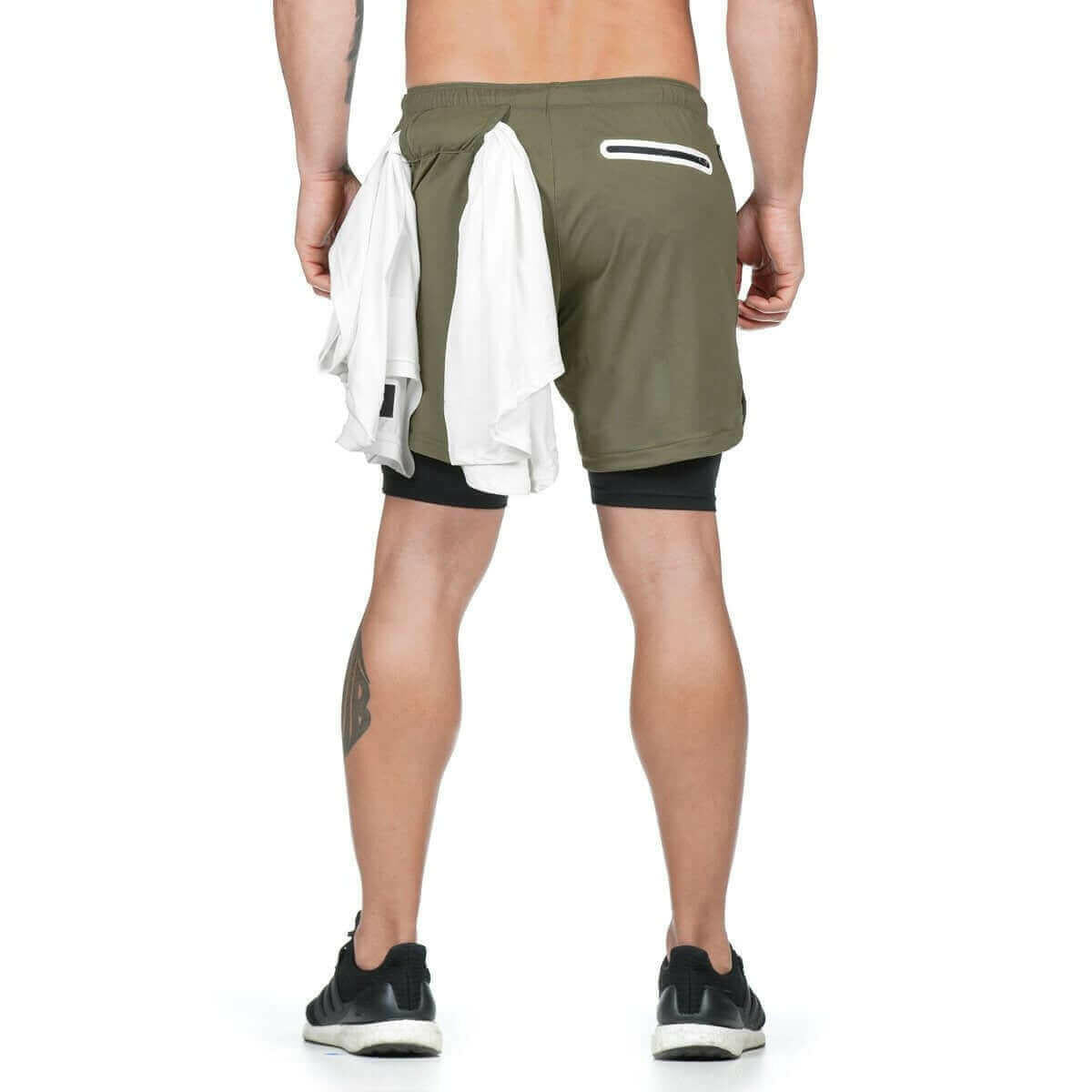 Men 2 in 1 Running Shorts Gym Workout Quick Dry Mens Short with Pocket.