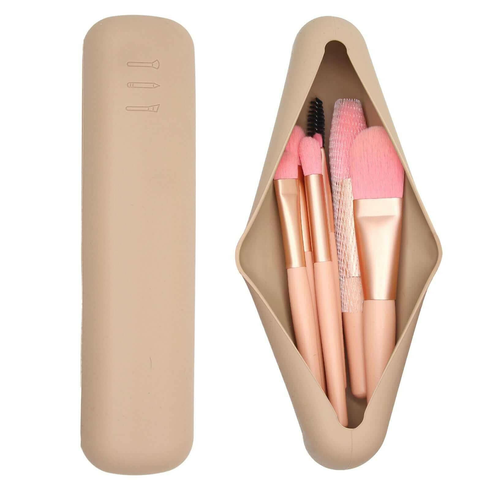 Portable Silicone Travel Makeup Cosmetic Brush Holder Organizer Bag.