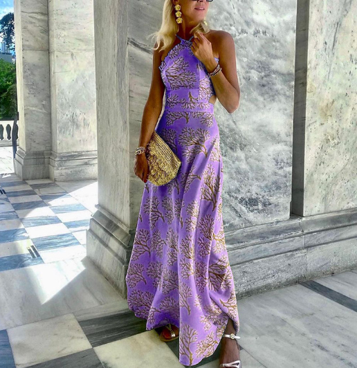 Halterneck Printed Midi Dress for Women