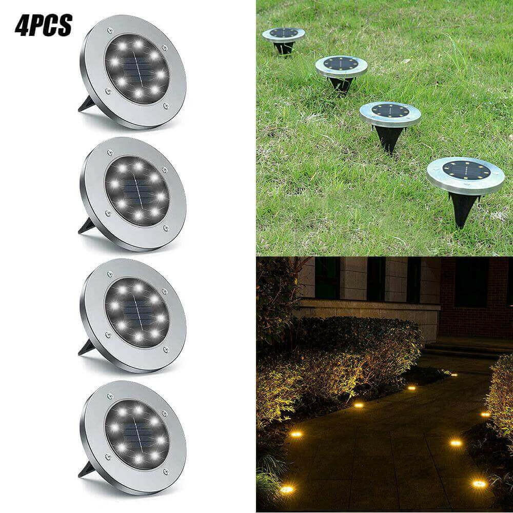 4 LEDs Solar Powered Buried Light Outdoor Pathway Garden Decking Lamps