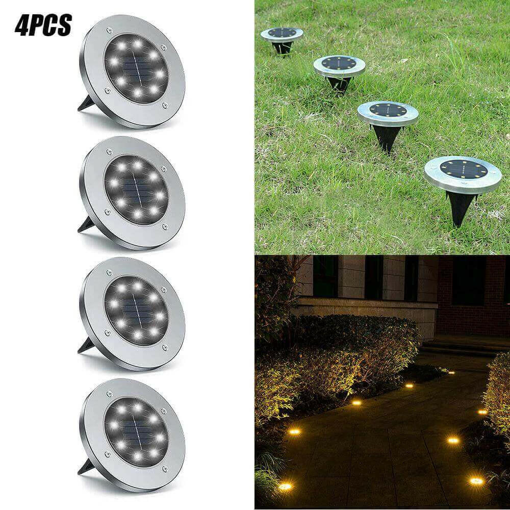 4 LEDs Solar Powered Buried Light Outdoor Pathway Garden Decking Lamps.