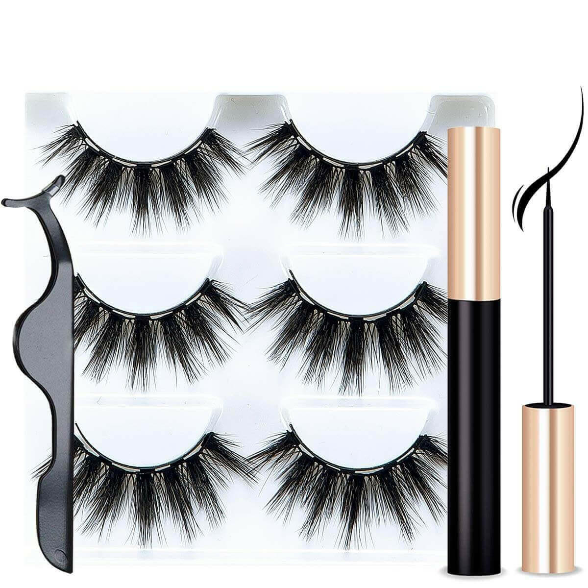 3Pairs Magnetic Liquid Eyeliner with False Eyelashes With Tweezers Set.