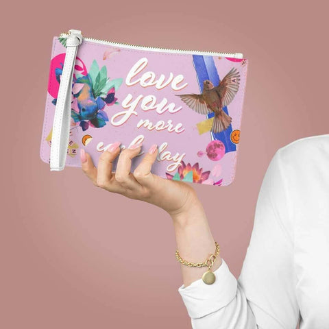 Love You More Each Day Floral Designed Zipped Clutch Bag.