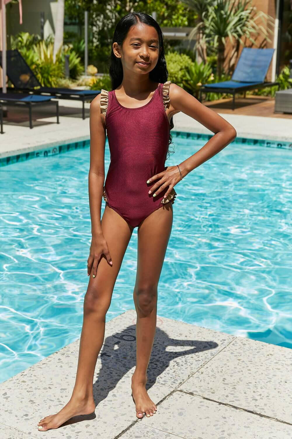 Marina West Swim Wave Break Contrast Trim One-Piece in Wine.