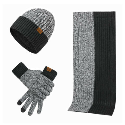 3Pcs Winter Scarf Hat Gloves Kit Beanie Hat & Long Scarf & Gloves Gift.