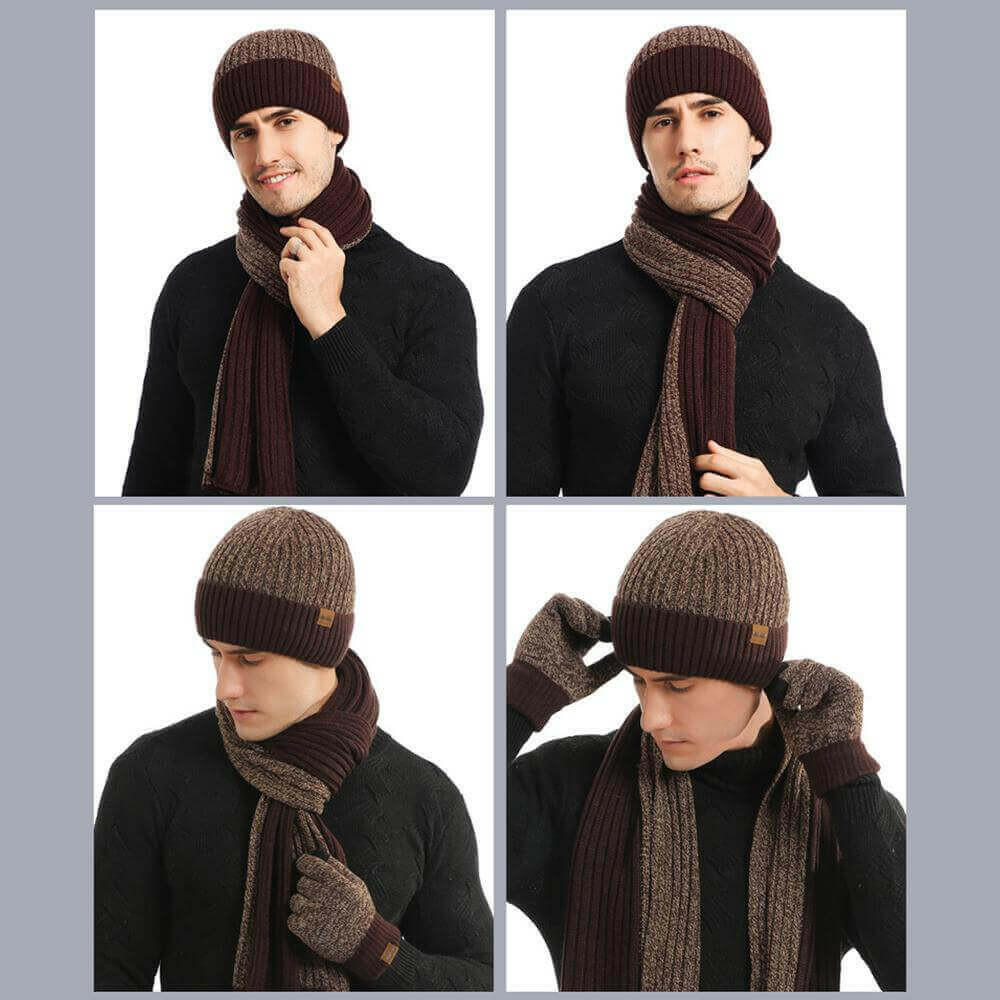 3Pcs Winter Scarf Hat Gloves Kit Beanie Hat & Long Scarf & Gloves Gift.