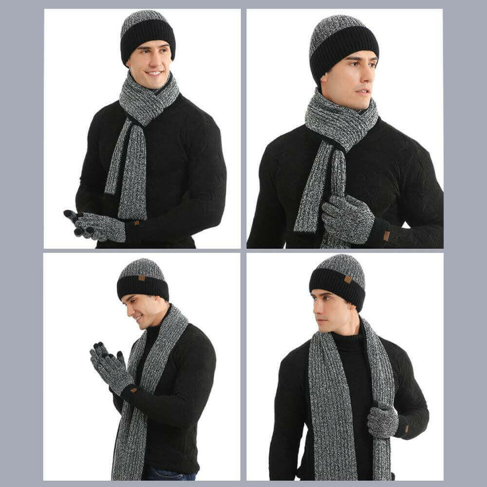 3Pcs Winter Scarf Hat Gloves Kit Beanie Hat & Long Scarf & Gloves Gift.