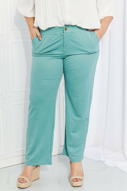 Blumin Apparel Take Me Away Full Size Straight Leg Pants in Seafoam.