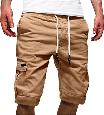 Men Casual Chino Cargo Shorts Elastic Waist Drawstring 6 Pockets