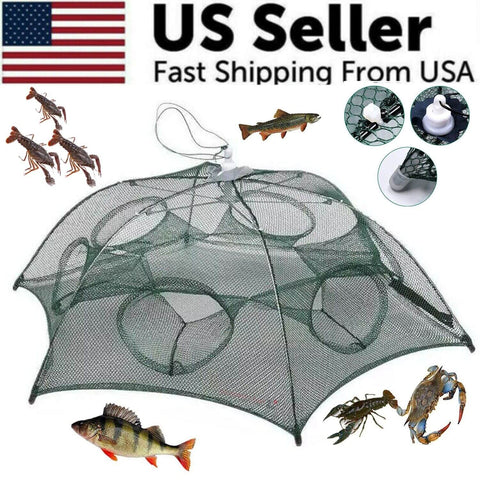 Fishing Bait Trap Crab Net Crawdad Shrimp Cast Dip Cage Fish Minnow