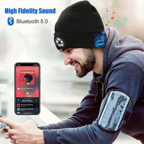 Wireless Bluetooth LED Hat with Music Speakers Light Winter Gift.