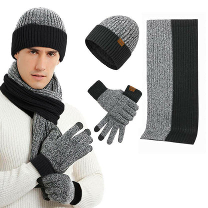 3Pcs Winter Scarf Hat Gloves Kit Beanie Hat & Long Scarf & Gloves Gift.