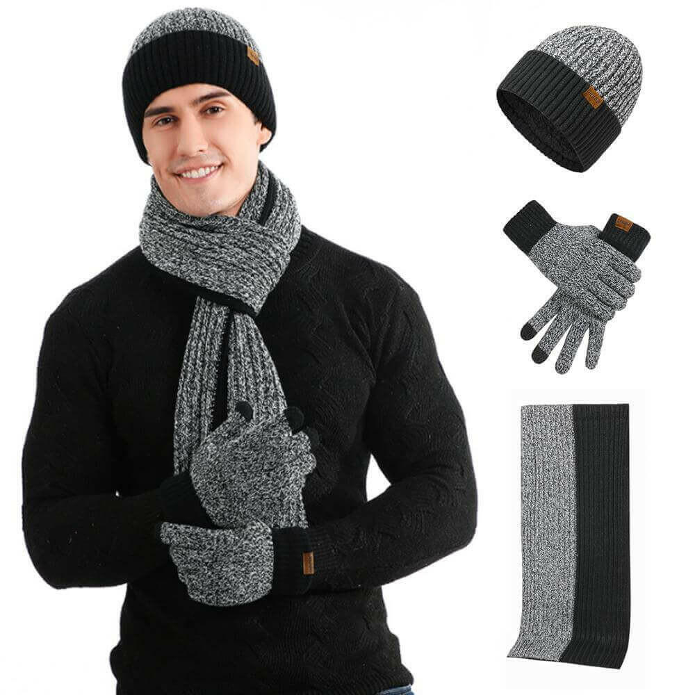 3Pcs Winter Scarf Hat Gloves Kit Beanie Hat &amp; Long Scarf &amp; Gloves Gift