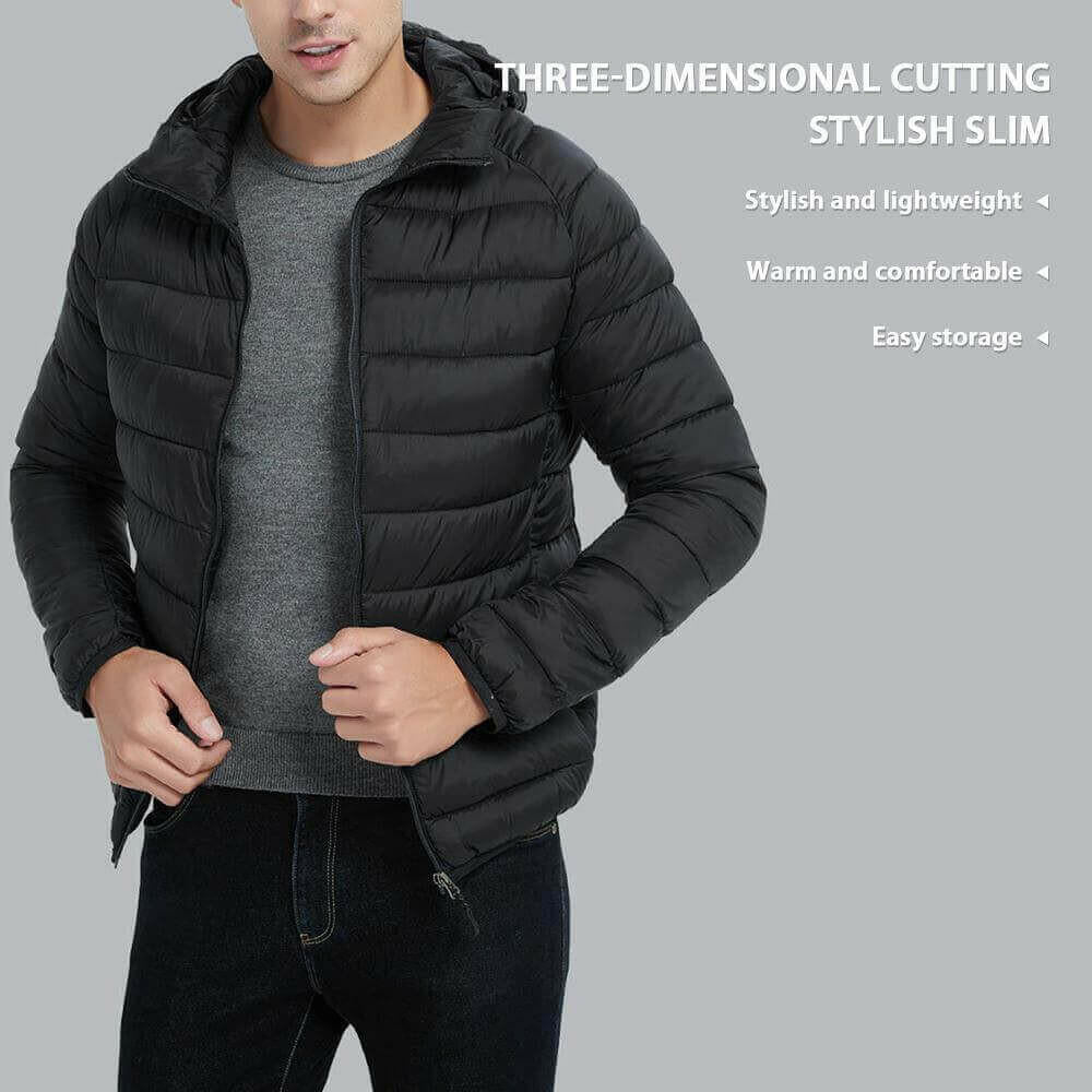 Men's lightweight storage waterproof warmth puffer fashion jacket.