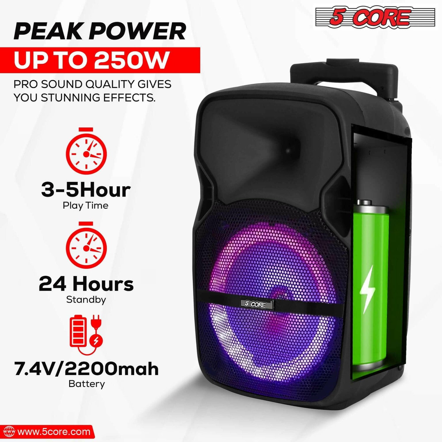 5Core Party Speaker Portable PA System 2 Wireless Mic Bluetooth Loud