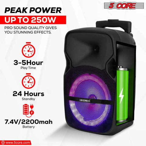 5Core Party Speaker Portable PA System 2 Wireless Mic Bluetooth Loud