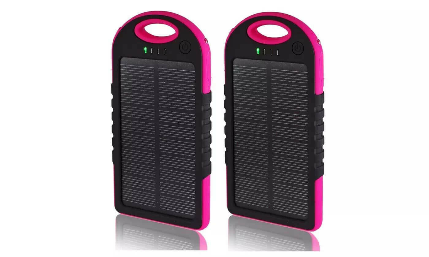 5,000 mAh Water-Resistant Solar Smartphone Charger (2-Pack).