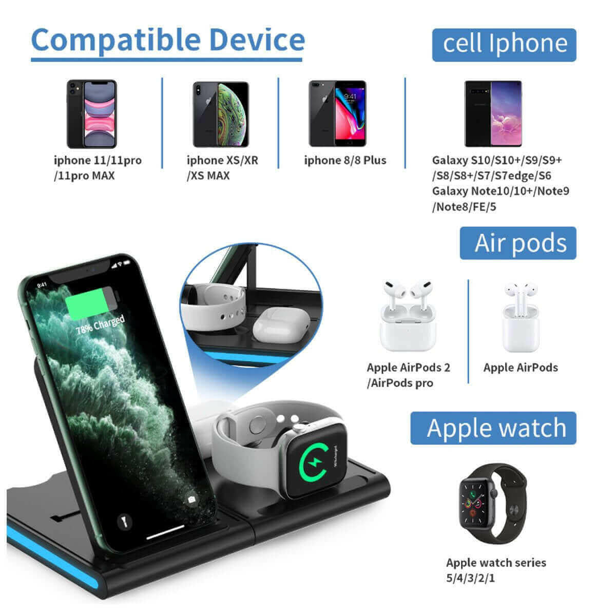 Fast  4 In 1 Wireless Charging Station.