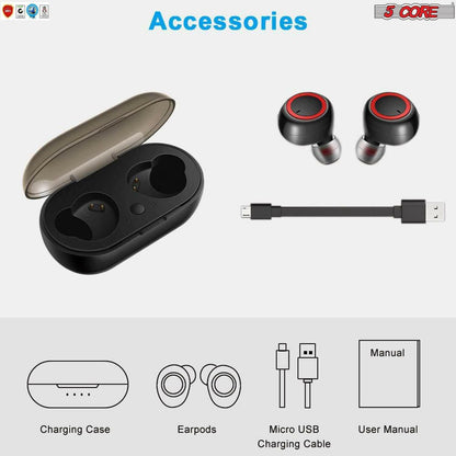 5 CORE Wireless Earbuds Bluetooth 5.0 in Ear Light-Weight Headphones.