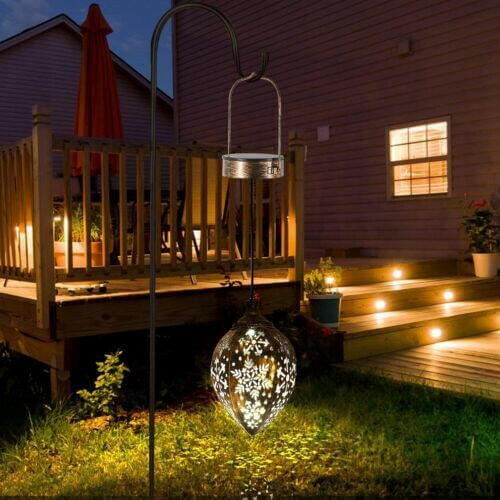 2Pcs Solar LED Hanging Lantern Lights Metal Garden Patio Decor Lights.