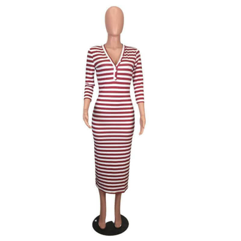 Sexy striped midi bodycon dress Women autumn winter female.