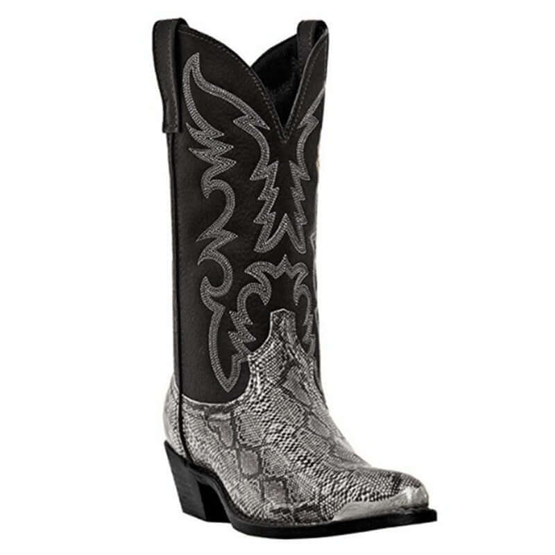 Snake-Print Heeled Cowboy Boots - Gold or Silver