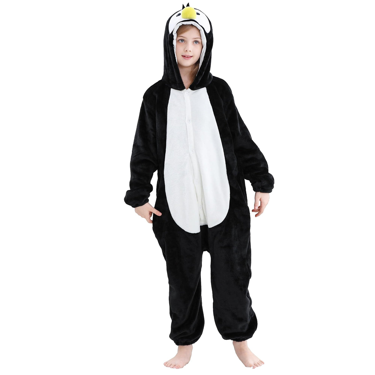 HAHASHOW Unisex Kids Animal Onesie Hooded Romper Flannel Jumpsuit for Autumn Winter Halloween Penguin Cartoon Clothing 11-12T Outfits