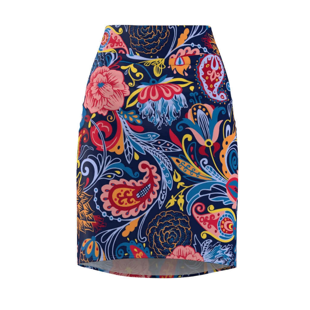 Womens Pencil Skirt, High Waist Stretch, Multicolor Floral Print