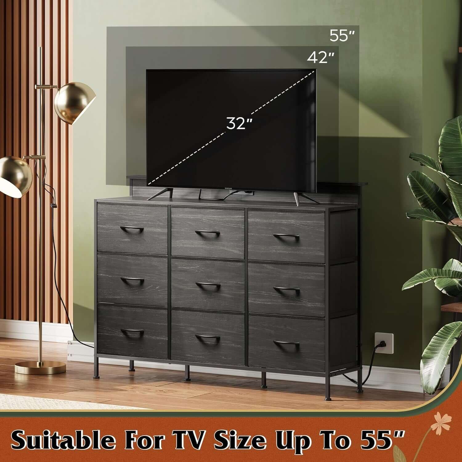 Dresser TV Stand for 55 Inch with LED Lights