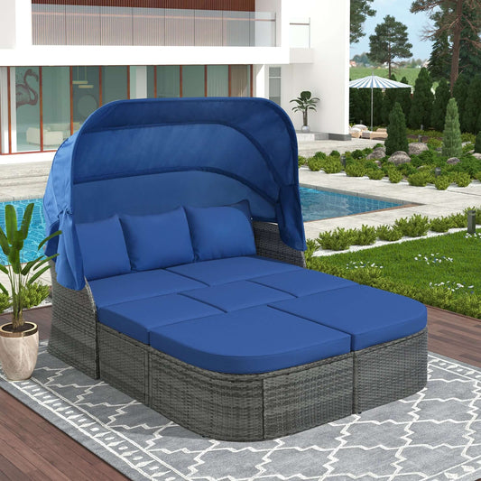 Outdoor Patio Furniture Set Daybed Sunbed with Retractable Canopy