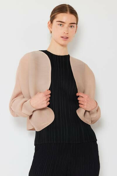 Rib Pleated Puff Sleeve Bolero Cardigan.